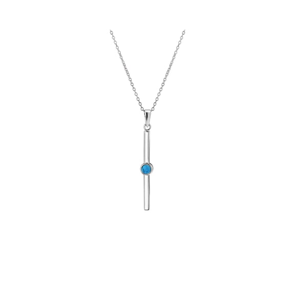 Sterling Silver Drop Bar Pendant Necklace with Turquoise Stone on an 18" Chain