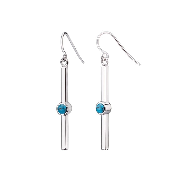 Sterling Silver Drop & Dangle Bar Earrings with Turquoise Stone