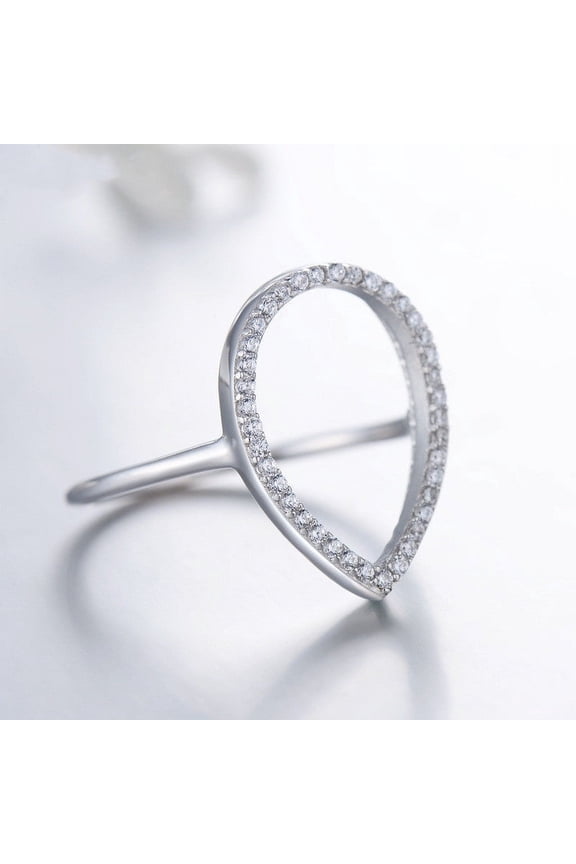 Womens 925 Sterling Silver Ring with Gem Inlay Drop Shaped Ring Elegant Finger Ring Atmospheric Silver Ring for Women Jewelry Gift