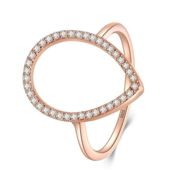 Womens 925 Sterling Silver Ring with Gem Inlay Drop Shaped Ring Elegant Finger Ring Atmospheric Silver Ring for Women Jewelry Gift