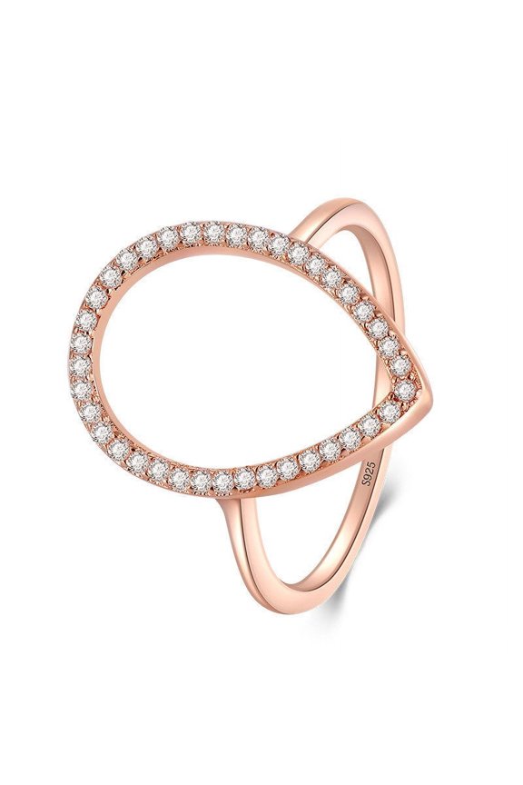 Womens 925 Sterling Silver Ring with Gem Inlay Drop Shaped Ring Elegant Finger Ring Atmospheric Silver Ring for Women Jewelry Gift