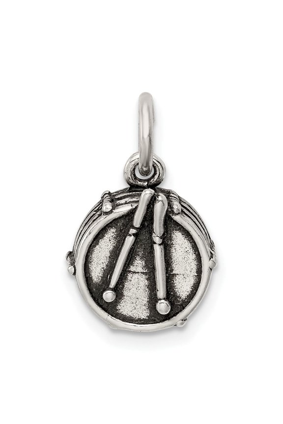 Sterling Silver Drum Pendant with Crossed Drumsticks for Musicians, Unisex Band Jewelry Symbolizing Rhythm, Creativity, and Musical Passion for Drummers and Percussion Enthusiasts