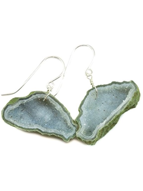 Sterling Silver Drusy Earrings Small Soft White Tiny Geodes Oval Tabasco Druzy Grey Geode Drops Designed for Adult Women