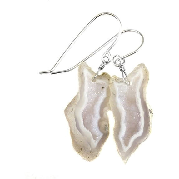 Sterling Silver Drusy Earrings Small White Tiny Geodes Oval Tabasco Druzy Geode Drops Designed for Adult Women