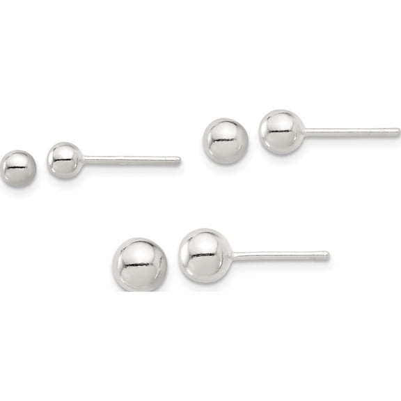 Jewelry by Sweet Pea Sterling Silver E-coated 4mm 5mm and 6mm Ball Post Earring Set