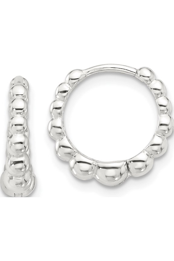Sterling Silver E-Coated Beaded Hinged Hoop Earrings (Width 14) (Length 13.5) - Jbsp