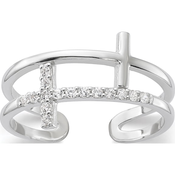 Sterling Silver E-Coated Cz Cross Open Back Ringsize 8 (Width 10.7) - Jbsp