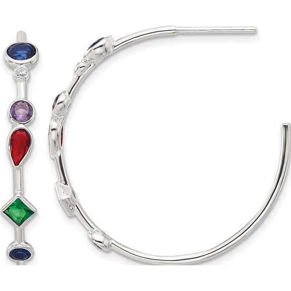 Jewelry by Sweet Pea Sterling Silver E-coated Multi Color CZ Post Hoop Earrings