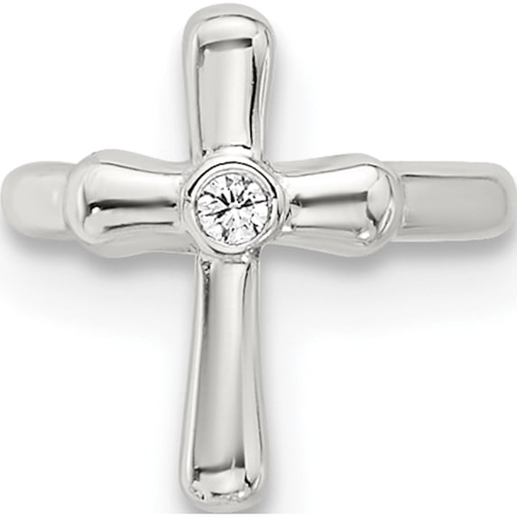 Sterling Silver E-Coated Polished Cz Cross Single Cuff Earring (Width 9) (Length 10.35) - Jbsp