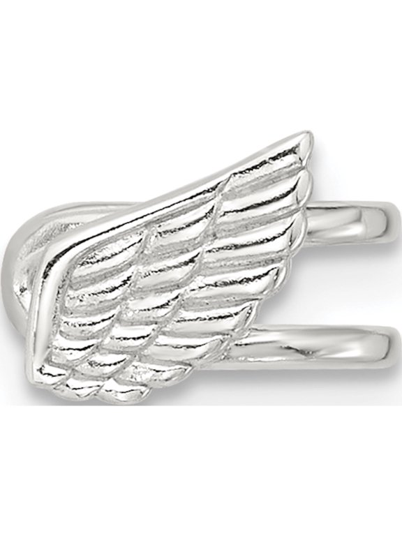 Sterling Silver E-coated Polished & Textured Wing Single Cuff Earring