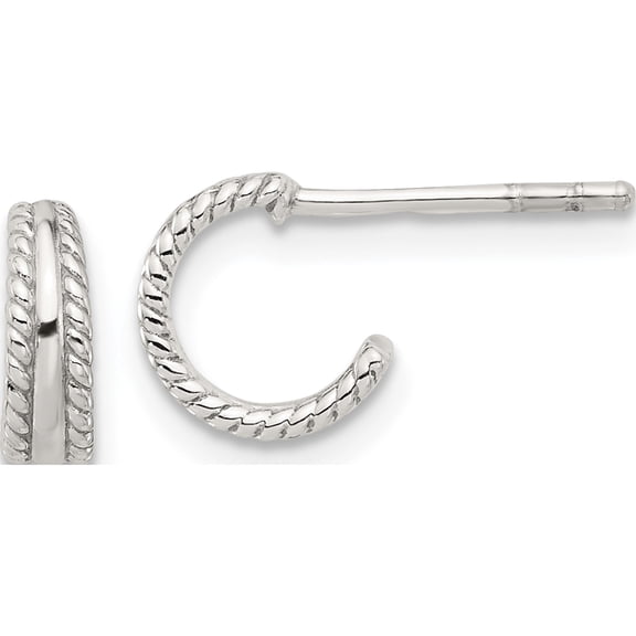 Jewelry by Sweet Pea Sterling Silver E-coated Textured Edge C-Hoop Earrings
