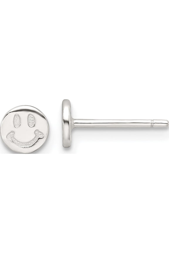 Sterling Silver E-Coating Polished Smiley Face Post Earrings (Width 4.8) (Length 4.8) - Jbsp