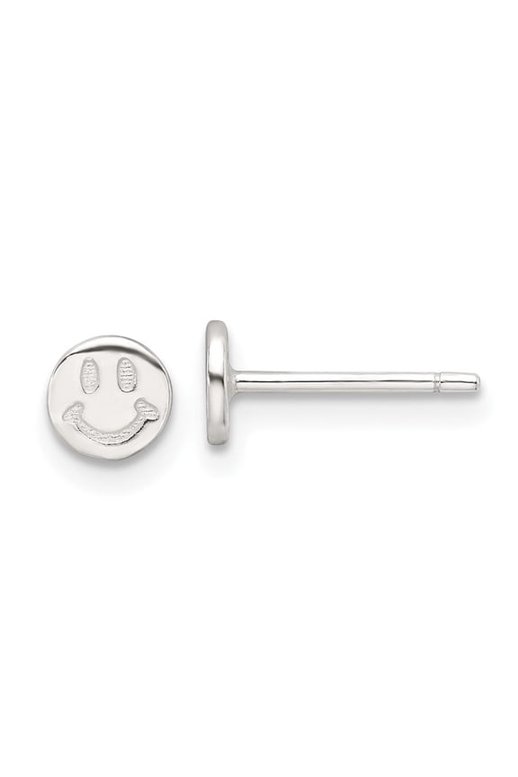Sterling Silver E-Coating Polished Smiley Face Post Earrings