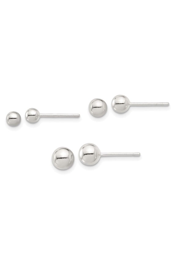Sterling Silver E-coated 4mm 5mm and 6mm Ball Post Earring Set