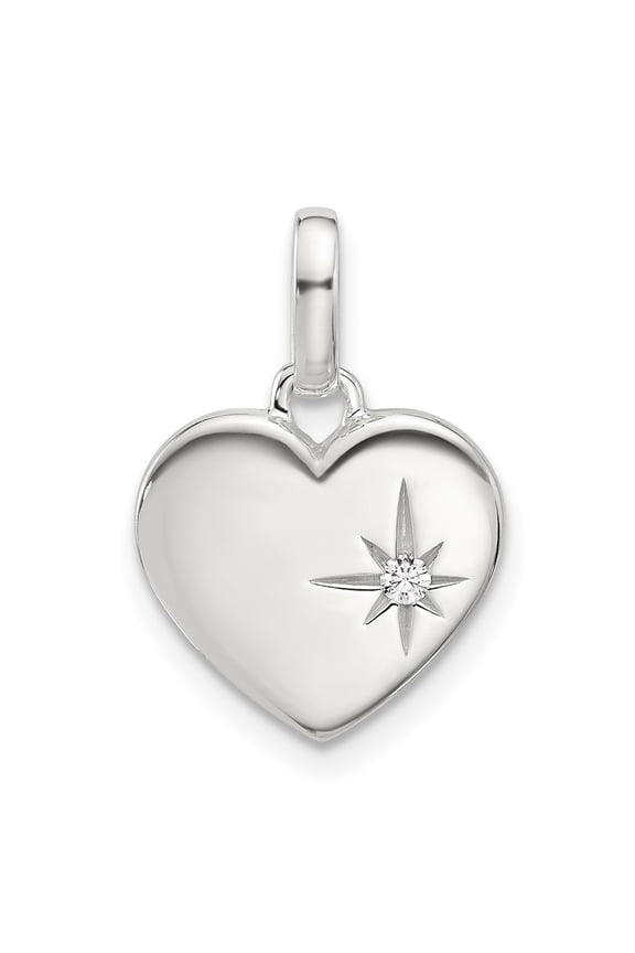 Sterling Silver E-coated CZ Heart Pendant