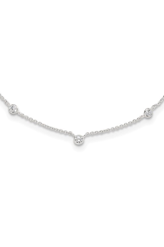 Sterling Silver E-coated CZ Stations 18in w/2in ext Necklace