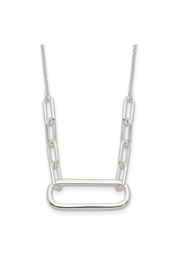 Sterling Silver E-coated Large Paperclip Link Center 17.5in Necklace