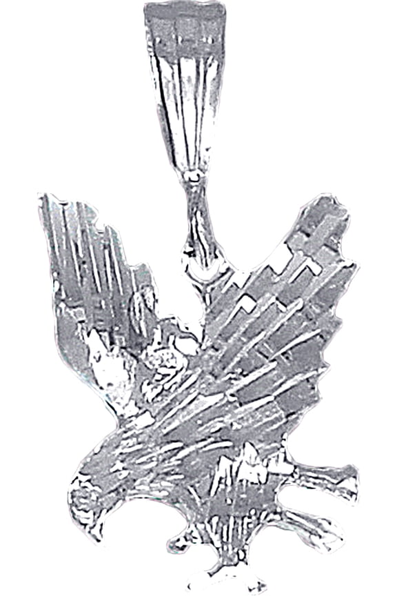 Sterling Silver Eagle Charm Pendant Necklace with Diamond Cut Finish and 24 Inch Figaro Chain