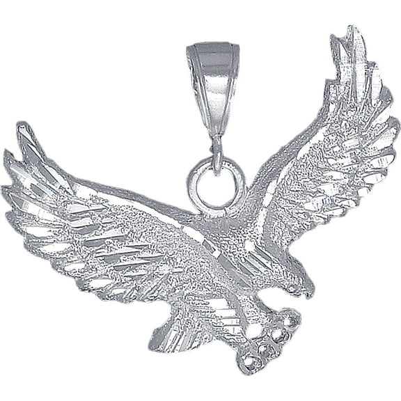 Sterling Silver Eagle Charm Pendant Necklace with Diamond Cut Finish and 24 Inch Figaro Chain