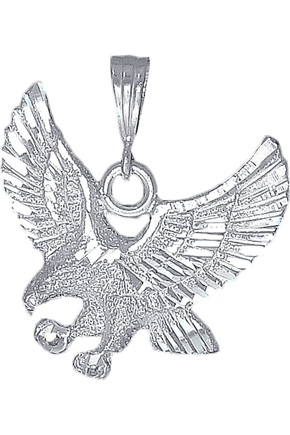 Sterling Silver Eagle Charm Pendant Necklace with Diamond Cut Finish and 24 Inch Figaro Chain