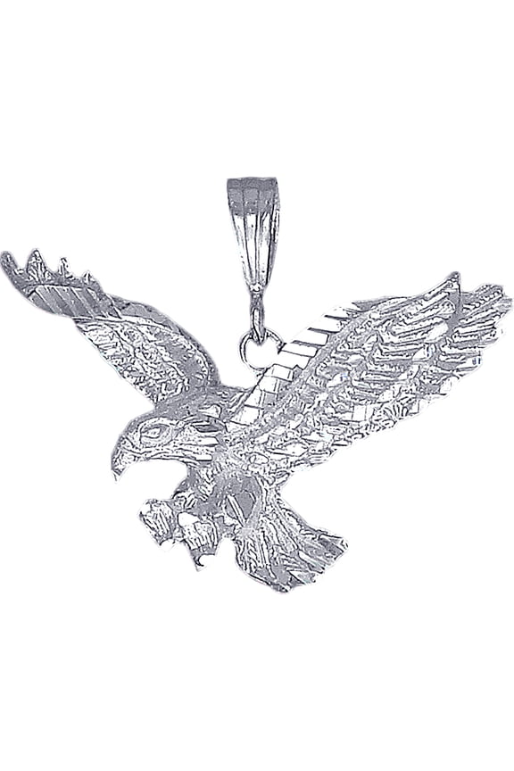 Sterling Silver Eagle Charm Pendant Necklace with Diamond Cut Finish and 24 Inch Figaro Chain
