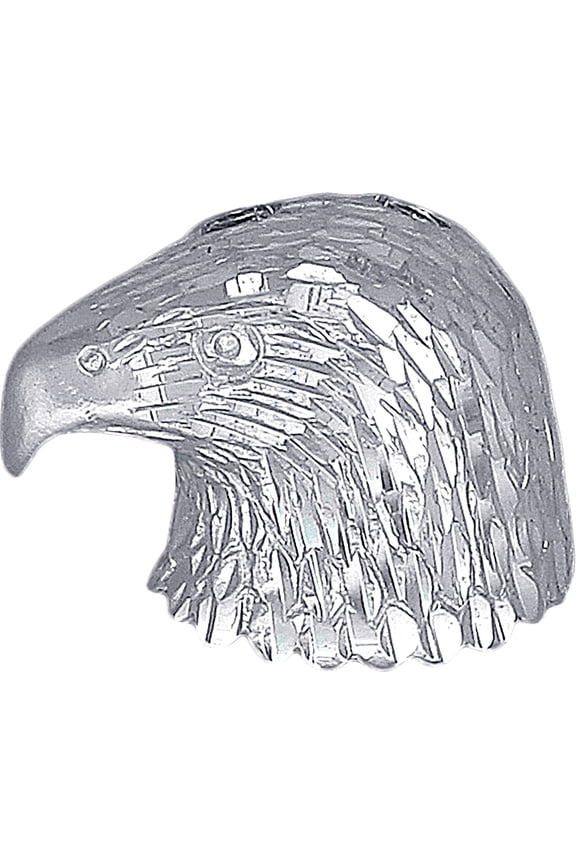 Sterling Silver Eagle Head Charm Pendant Necklace with Diamond Cut Finish and 24 Inch Figaro Chain