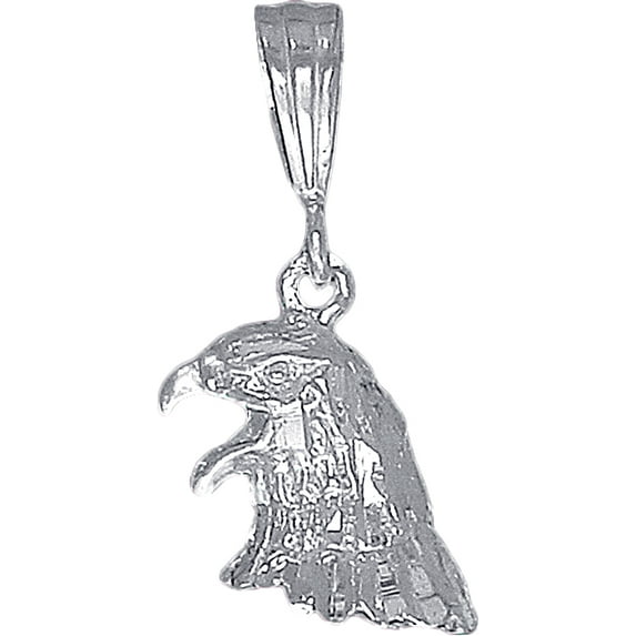 Sterling Silver Eagle Head Charm Pendant Necklace with Diamond Cut Finish and 24 Inch Figaro Chain