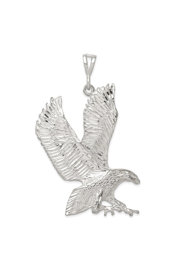925 Sterling Silver Flying Eagle Pendant Charm, Polished Patriotic Bird Jewelry