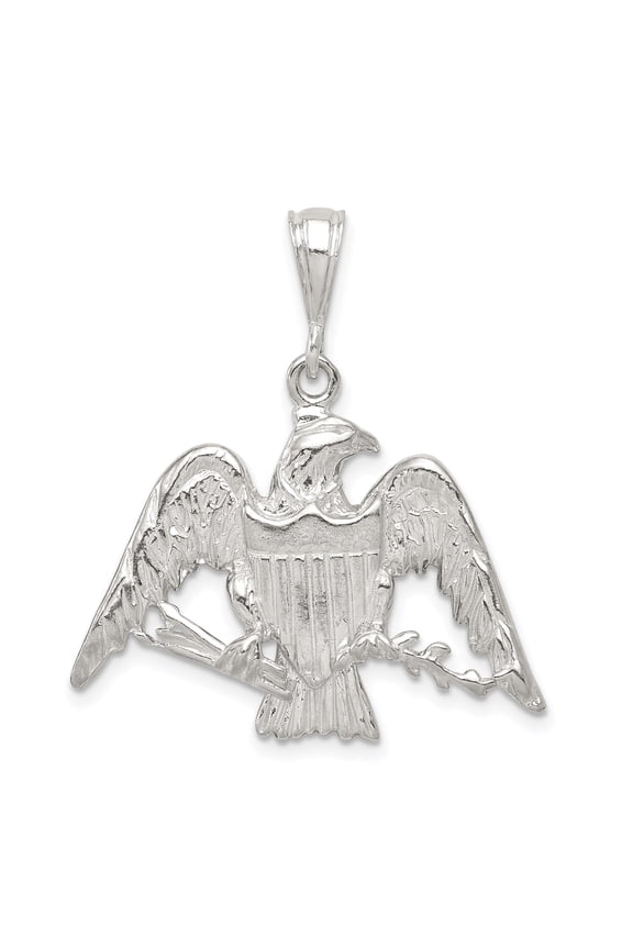 Sterling Silver Eagle Pendant Necklace with Great Seal of the United States, Olive Branch and Arrows, Patriotic Jewelry for Men, Military Veteran Symbol of Freedom and Strength