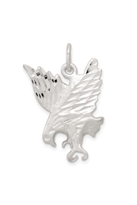Sterling Silver Eagle Pendant Necklace for Men or Unisex with Diamond Cut Wings, High Polish Patriotic American Symbol, Freedom Strength Independence Bird Charm Jewelry