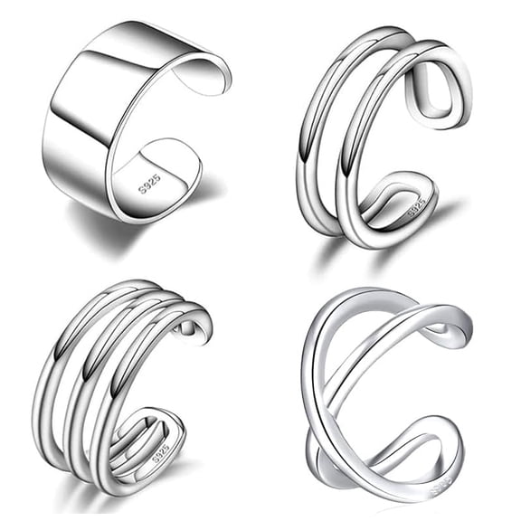 Sterling Silver Ear Cuff Earrings - Hypoallergenic, Adjustable Non-Piercing Clip On Set for Women