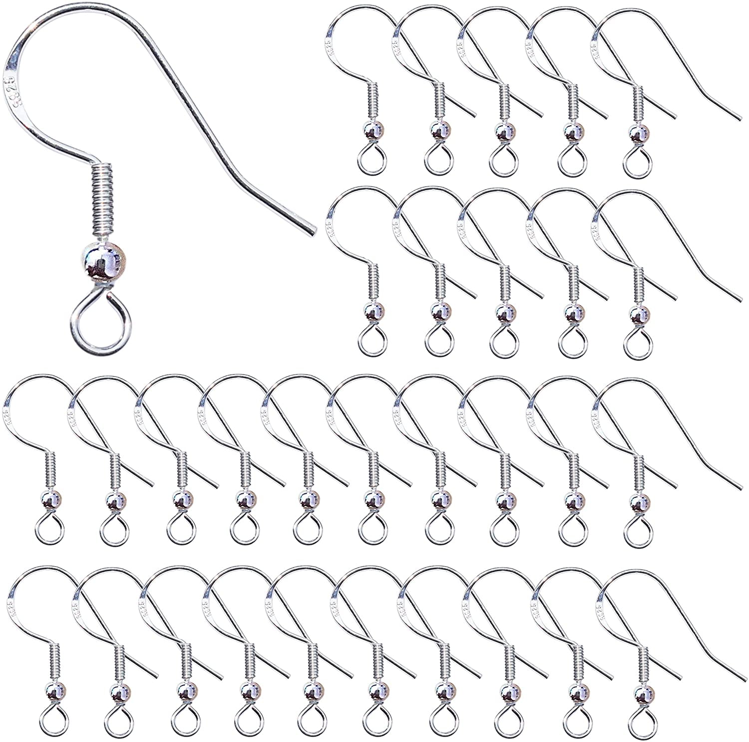 Sterling Silver Earring Hooks, Hypoallergenic French Hook Ear Wires for DIY Jewelry Making, 30 Pack