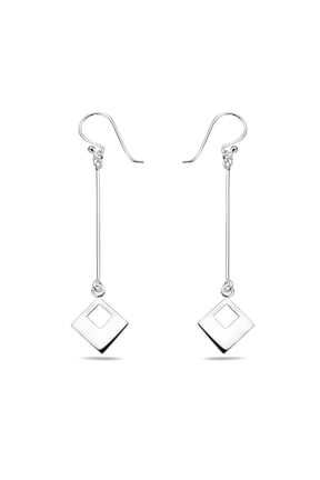 Sterling Silver Earring Long Linear Diamond Line Drop