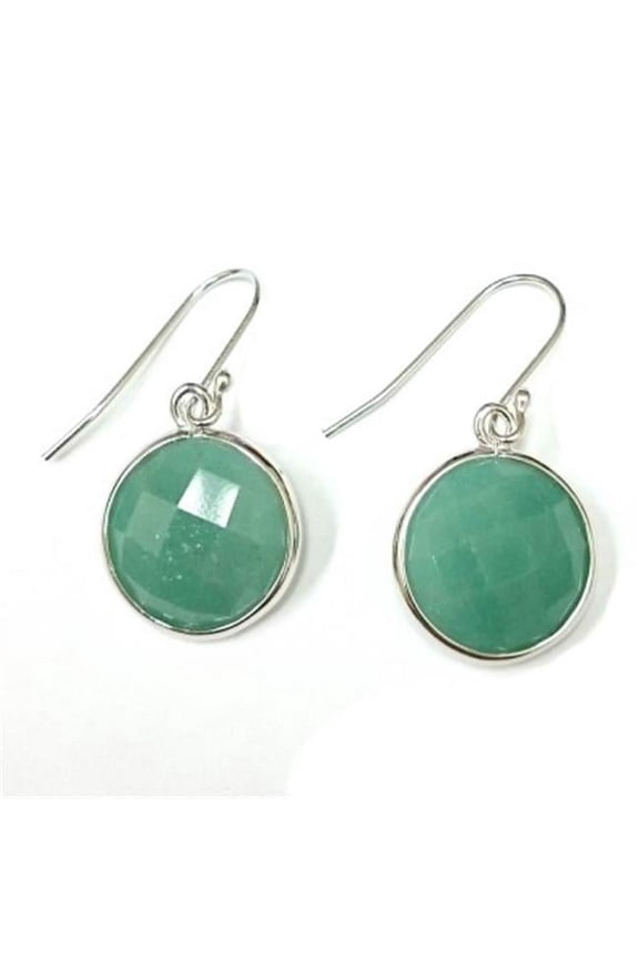 Sterling Silver Earring Round Chess Cut Aventurine Dangle, Green