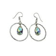 thumbnail image 1 of Sterling Silver Earrings Large Flat Hammered Circle Pear Teardrop Made with Swarovski Crystals, 1 of 2
