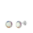 thumbnail image 1 of Sterling Silver Earrings Multi-color Cubic Zirconia White Simulated Opal Halo 925 New Jewelry Female, 1 of 3