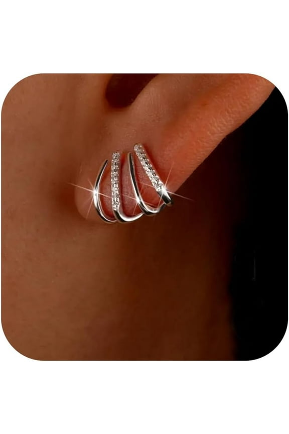 Sterling Silver Earrings for Women Claw Earrings Cubic Zirconia Half Hoop Stud Earrings Claw CZ Huggie Earrings Cuff To My Daughter Warp Cuff Earrings dainty Wedding Jewelry Gifts for Her