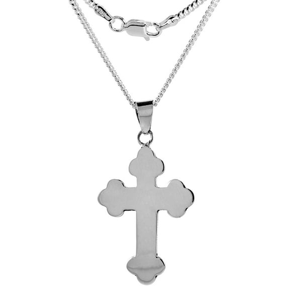 Sterling Silver Eastern Orthodox Cross Necklace Handmade 1 7/8 inch tall 20 inch CBN060