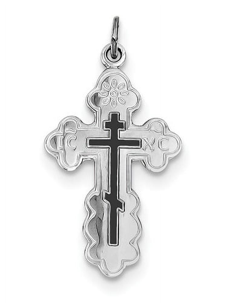 925 Sterling Silver Faith Cross Pendant - Oxidized Simulated Onyx Cross 43x27mm, Polished Back, No Chain Included