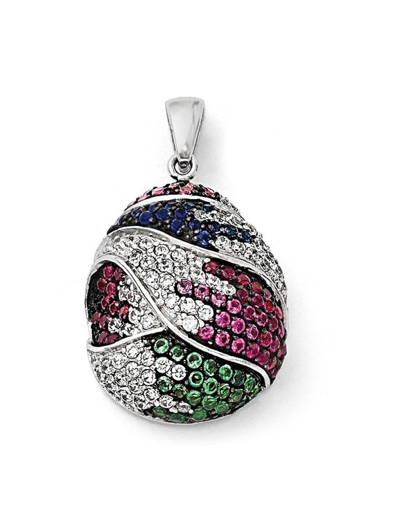 925 Sterling Silver Egg Pendant Charm with Cubic Zirconia Colorful Pav, Faberge Inspired