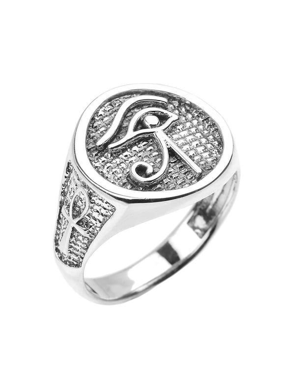 Sterling Silver Egyptian Eye of Horus Ankh Cross Beaded Signet Ring- Size 4