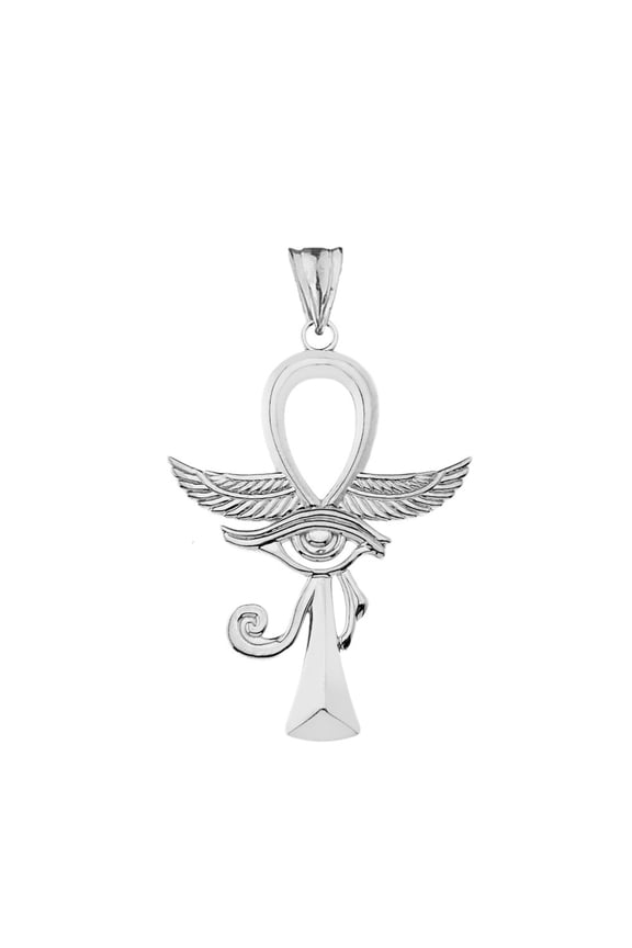 Sterling Silver Egyptian Winged Ankh Cross Eye of Horus Pendant