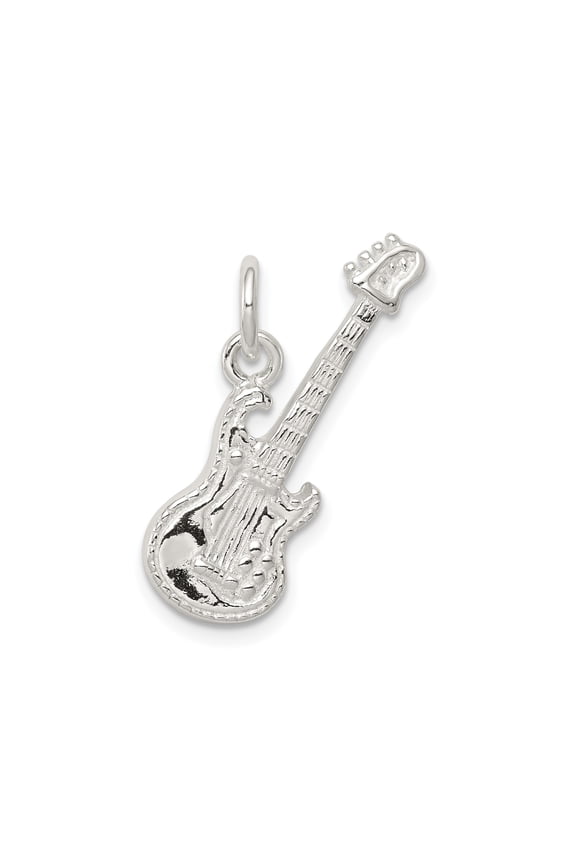 Sterling Silver Electric Guitar Charm Pendant for Men and Women, Detailed Music Symbol Jewelry for Musicians, Rock Fans, Necklace or Bracelet Accessory