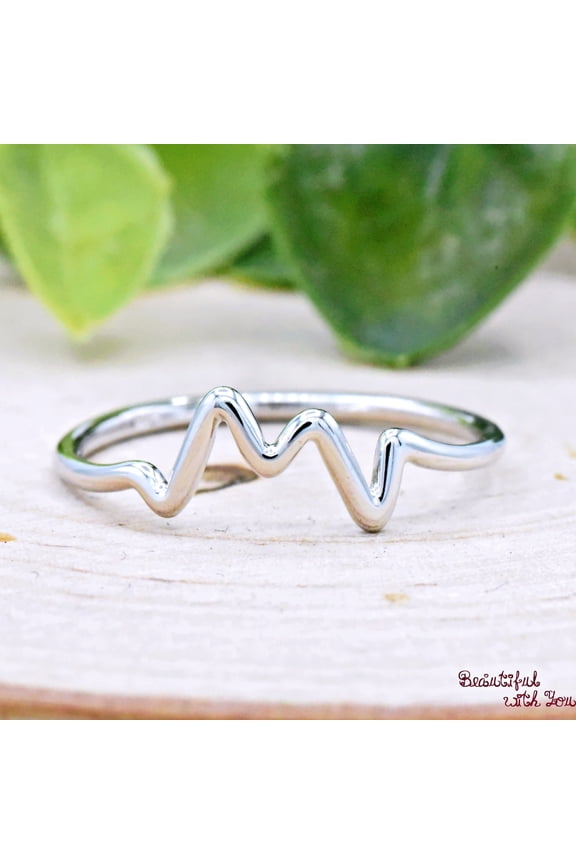 Sterling Silver Electrocardiogram EKG ECG Shape Dainty Ring, Women's Promise Ring, Promise Ring for Her, Heartbeat Ring, Anniversary Gift Ring Size-11.25