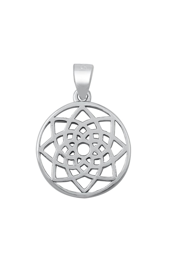 Sterling Silver Elegant Mandala Pendant Flat Cutout Medallion Charm 925 Jewelry Female Unisex
