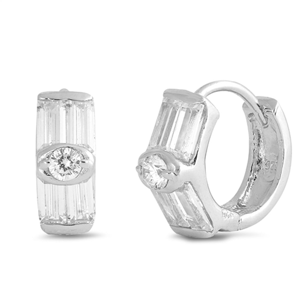 Sterling Silver Elegant Style Hoop Cuff Ear Huggie Vintage Earrings Clear CZ 925 Jewelry Female