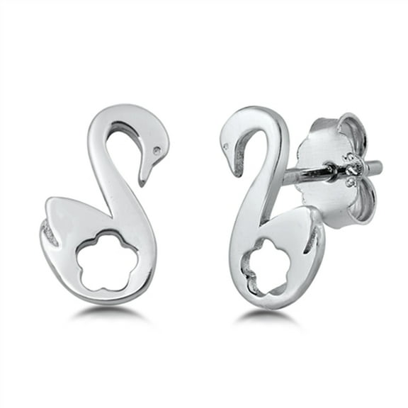 Sterling Silver Elegant Swan Flower High Polished Stud Earrings 925 New Jewelry Female Unisex
