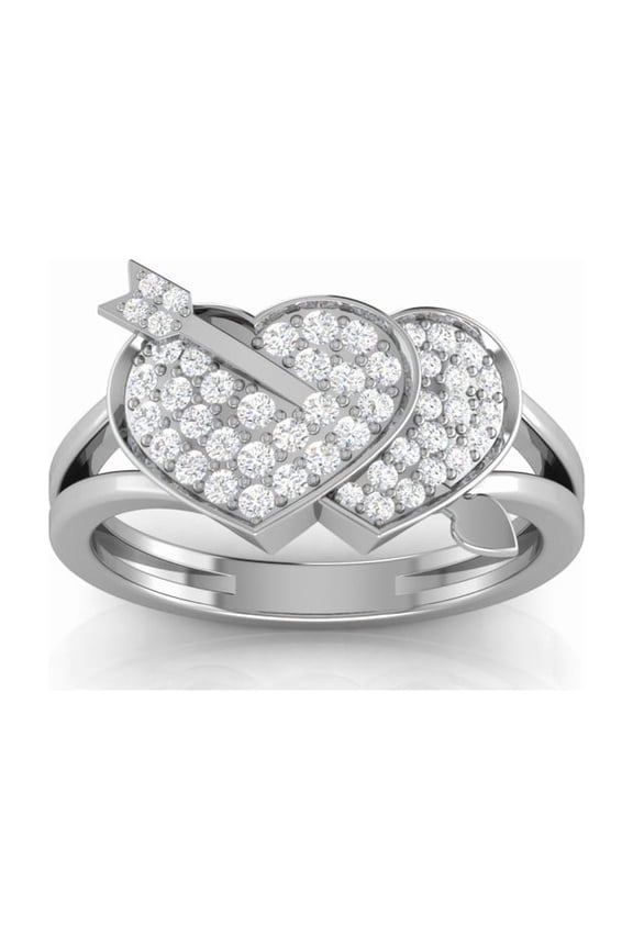 Sterling Silver Elegant Two Interlocking Heart Shape Moissanite White Gold Ring Women