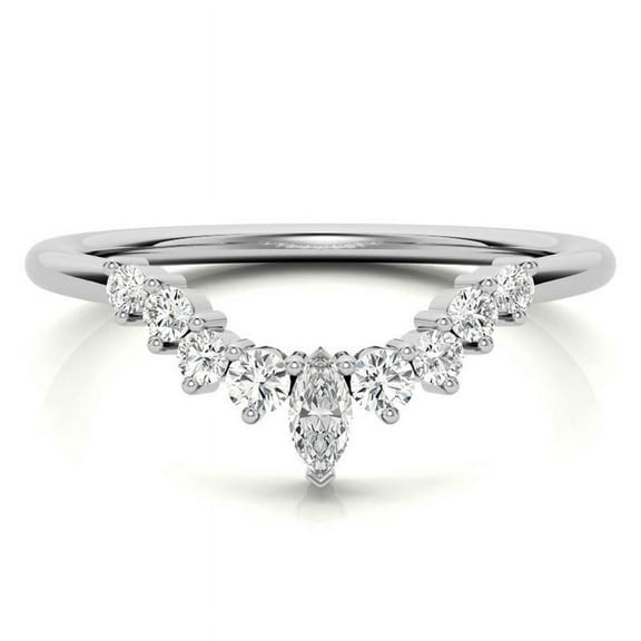 Sterling Silver Elegant V Shaped Moissanite White Gold Ring Women