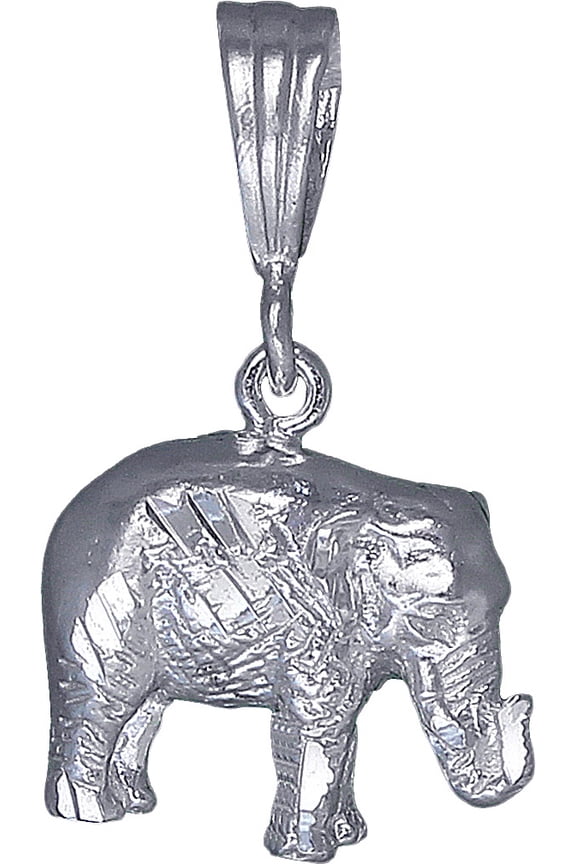 Sterling Silver Elephant Charm Pendant Necklace with Diamond Cut Finish and 18 Inch Rolo Chain